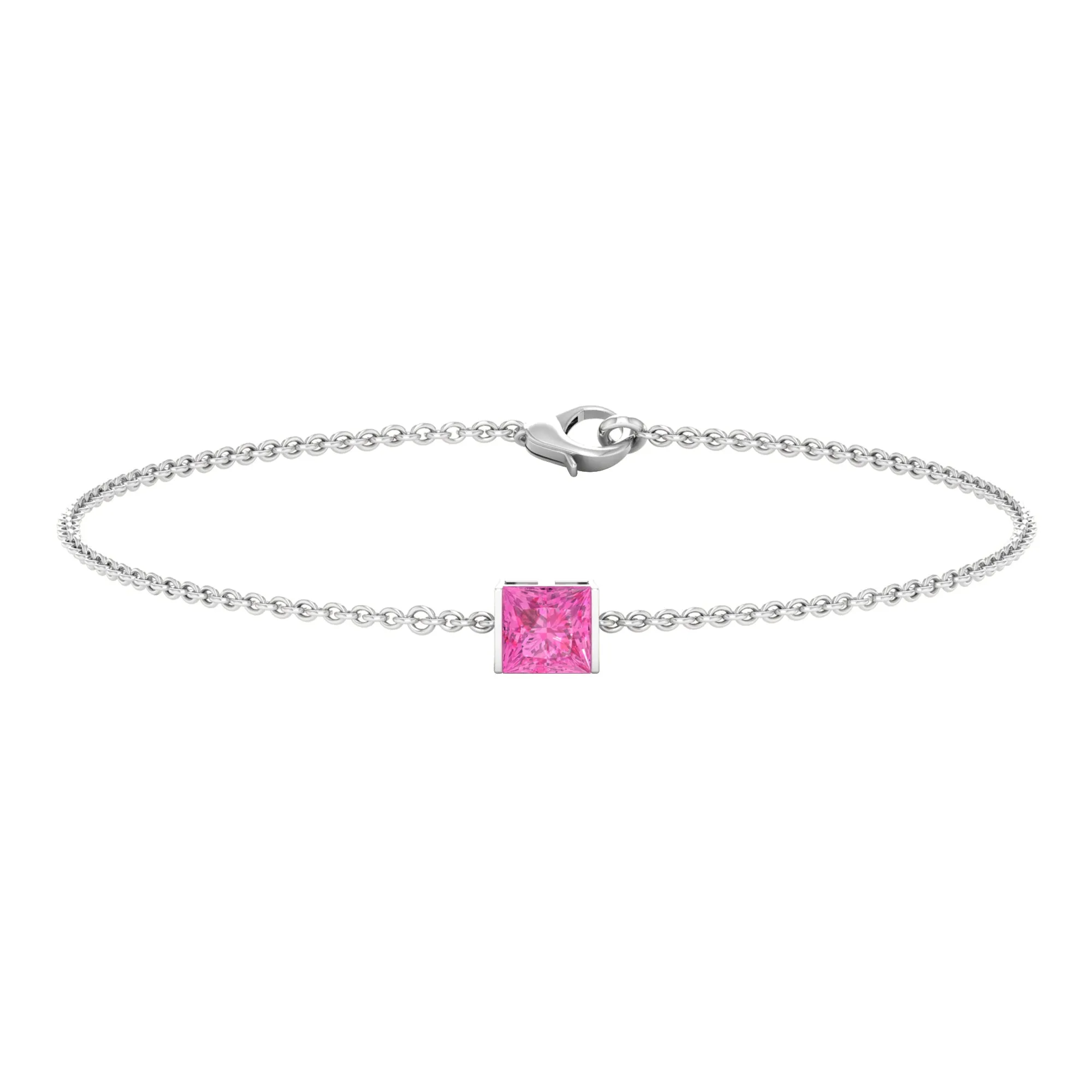 Princess Cut Pink Sapphire Solitaire Bracelet in Bar Setting