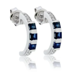 Princess-Cut Sapphire & Diamond Half Hoop Earrings