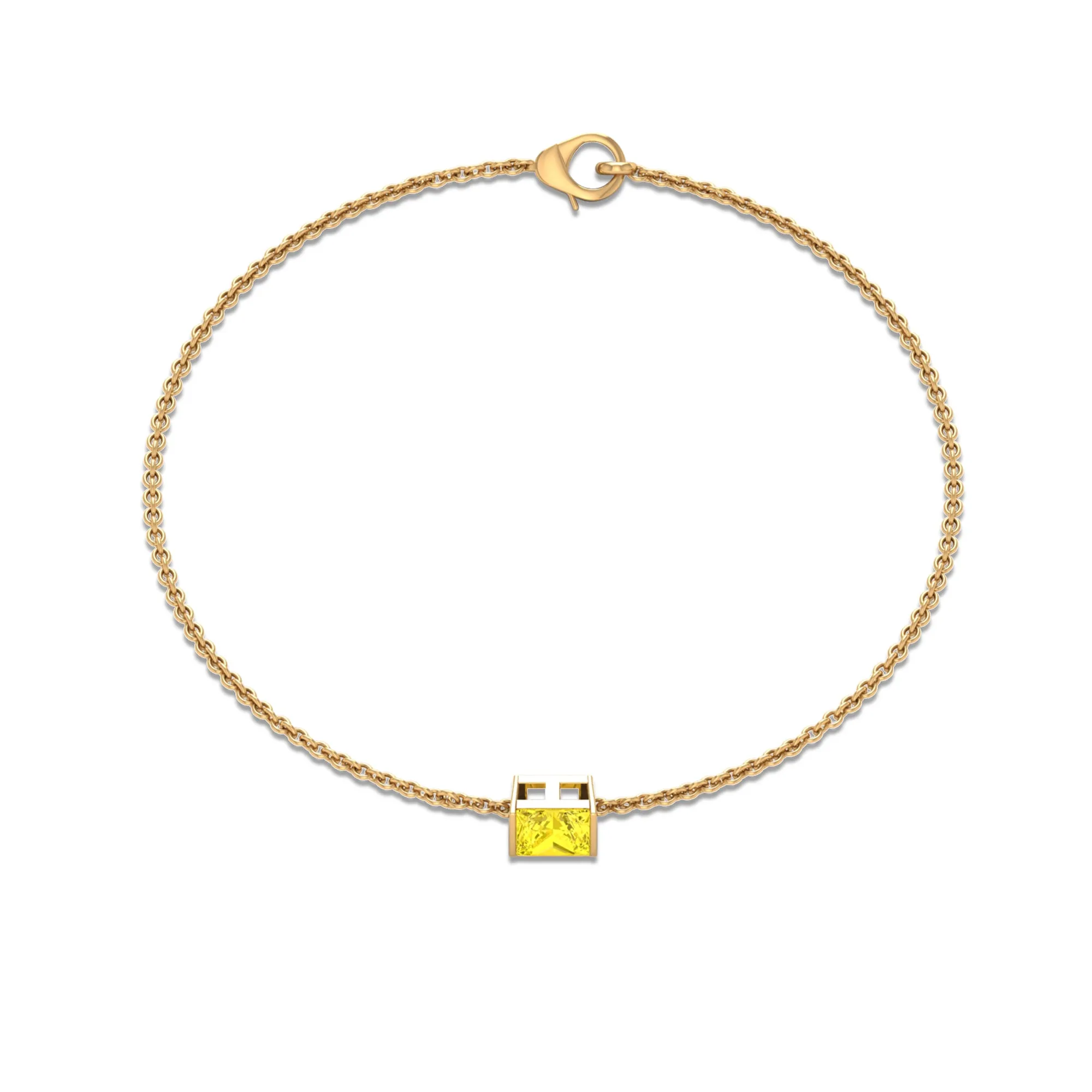 Princess Cut Yellow Sapphire Solitaire Bracelet in Bar Setting