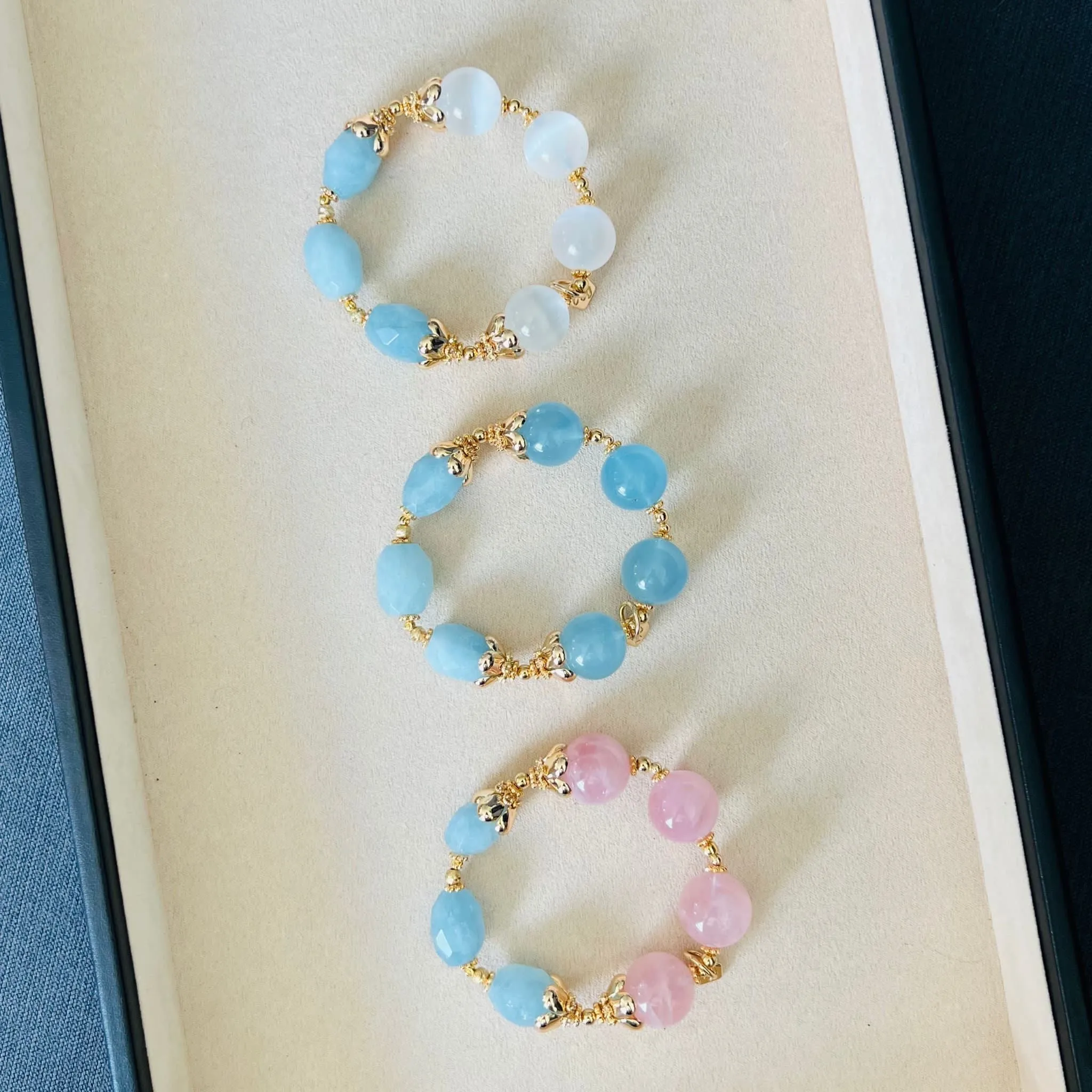 Raw Aquamarine & Madagascar Rose Quartz Bracelet