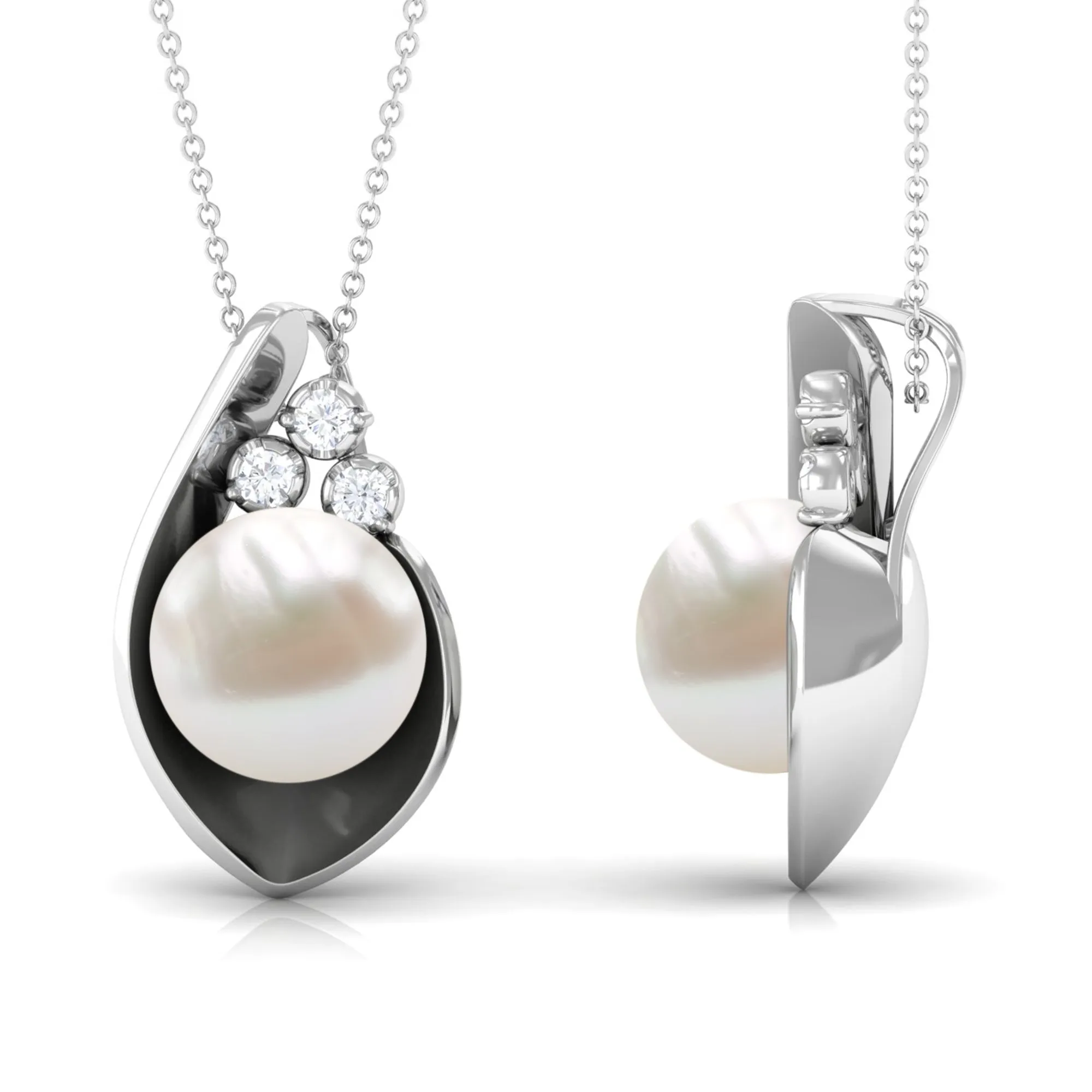 Real Freshwater Pearl Pendant Necklace with Diamond