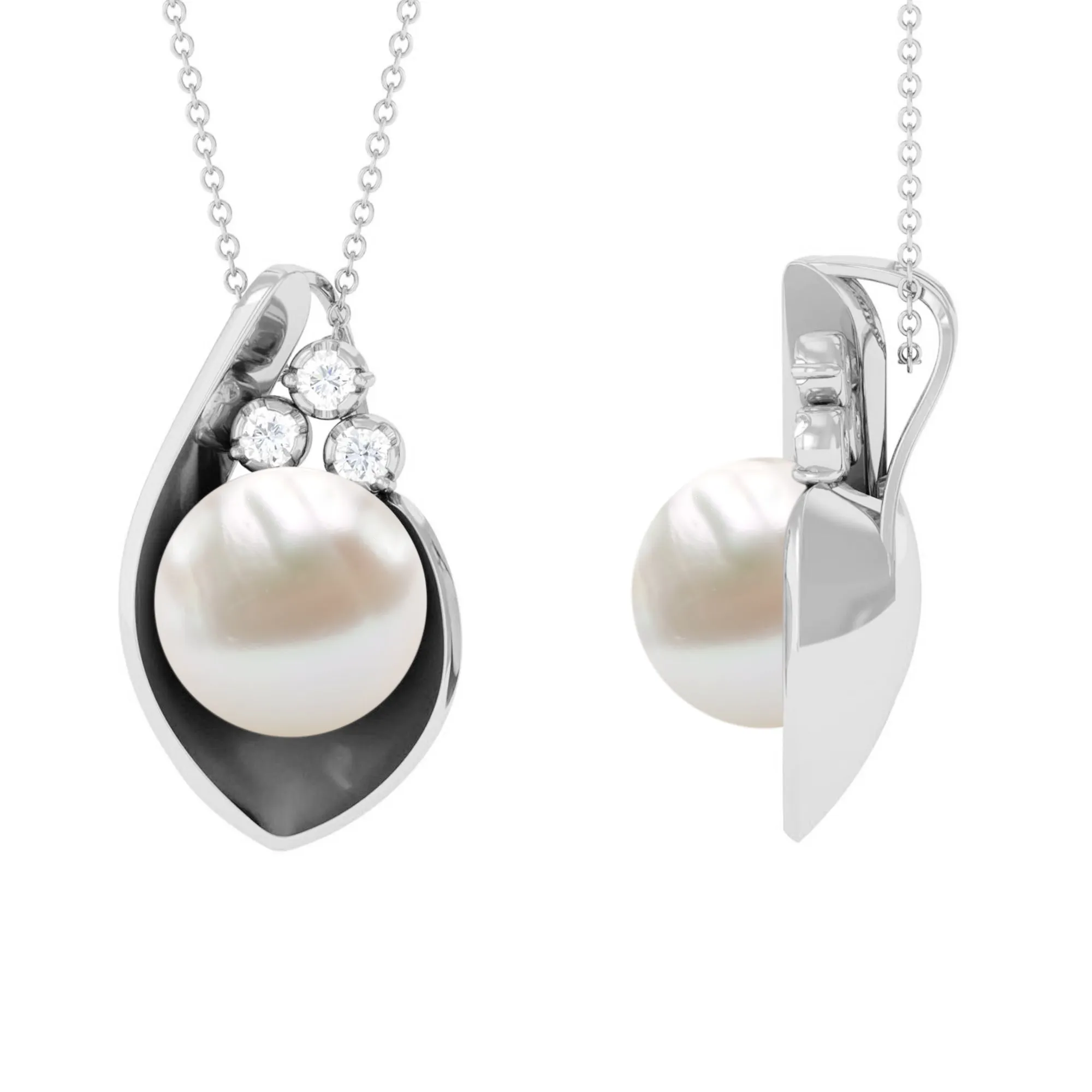 Real Freshwater Pearl Pendant Necklace with Diamond