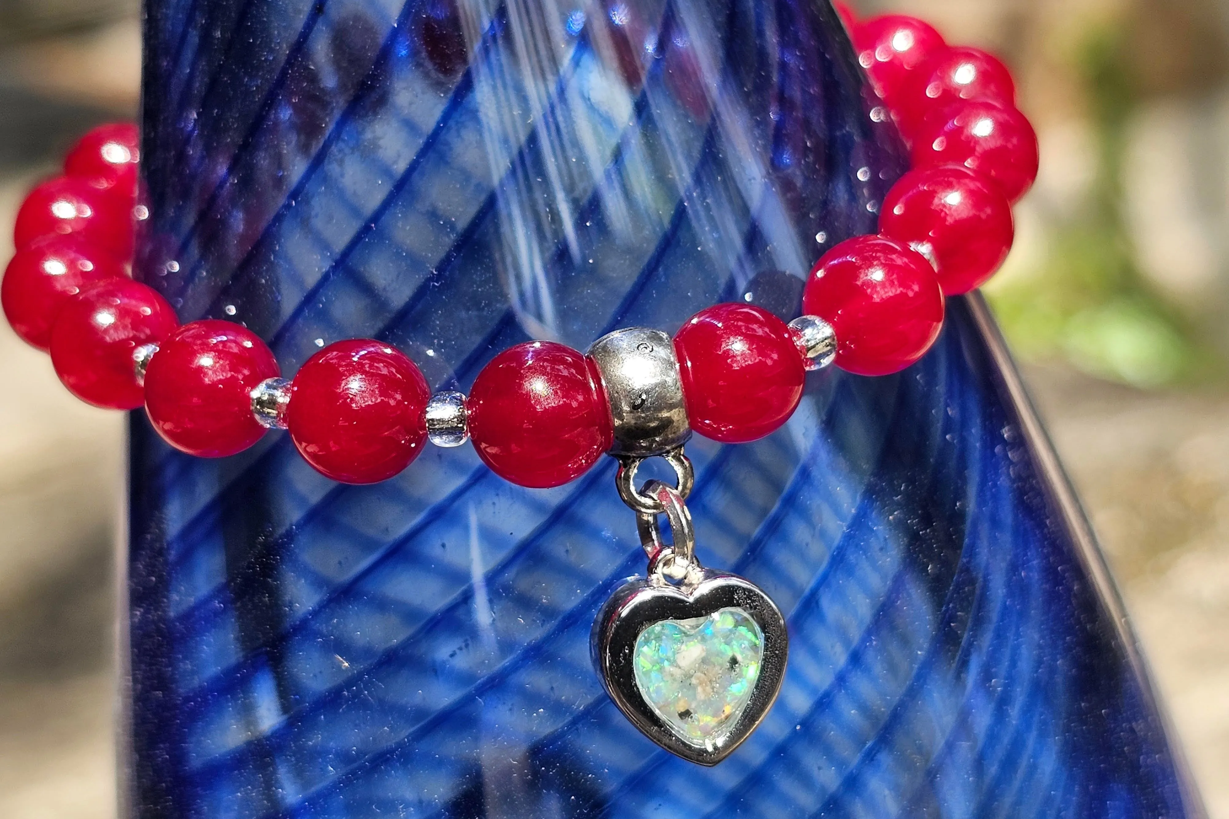 Red Jade Bracelet with Cremation Ashes