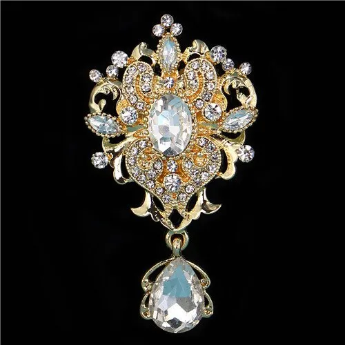 Regalia Rhinestone Silver-Gold Crystal Water Drop Bridal Brooches