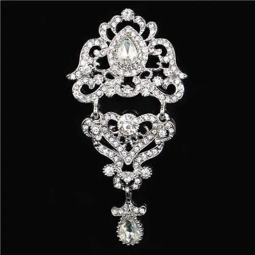 Regalia Rhinestone Silver-Gold Crystal Water Drop Bridal Brooches