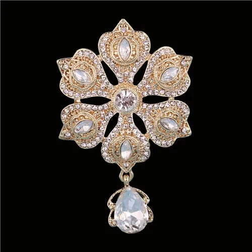 Regalia Rhinestone Silver-Gold Crystal Water Drop Bridal Brooches