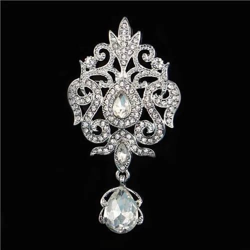 Regalia Rhinestone Silver-Gold Crystal Water Drop Bridal Brooches