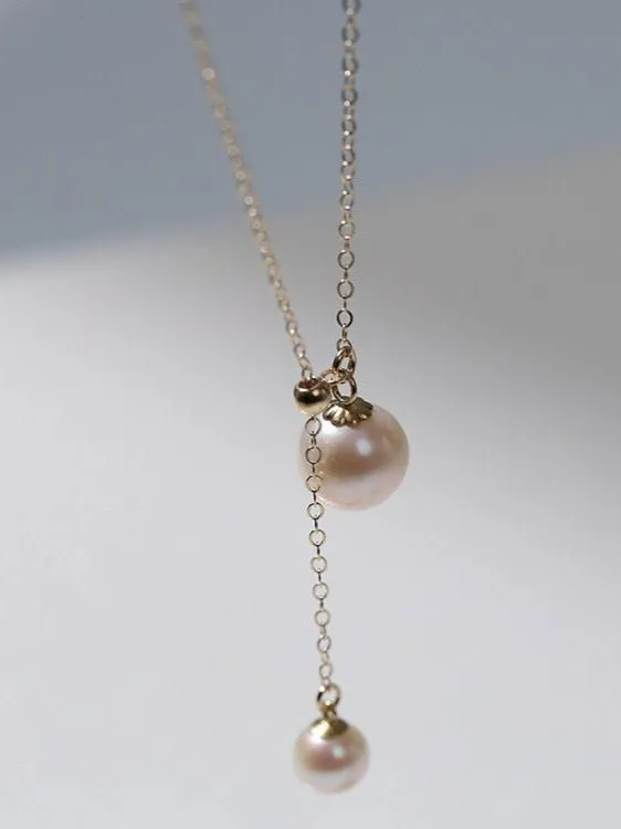 Retro Pull-Through Pearl Pendant Necklace