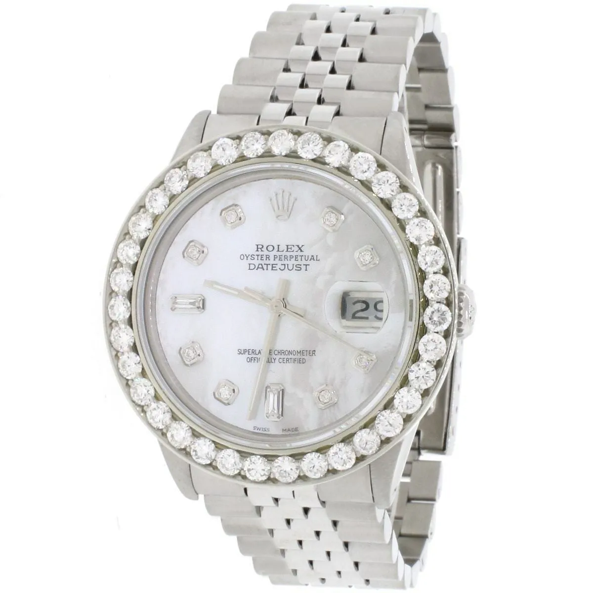 Rolex Datejust 36mm SS Jubilee Watch w/White MOP Diamond Dial/3.65Ct Bezel TFJ-142508056