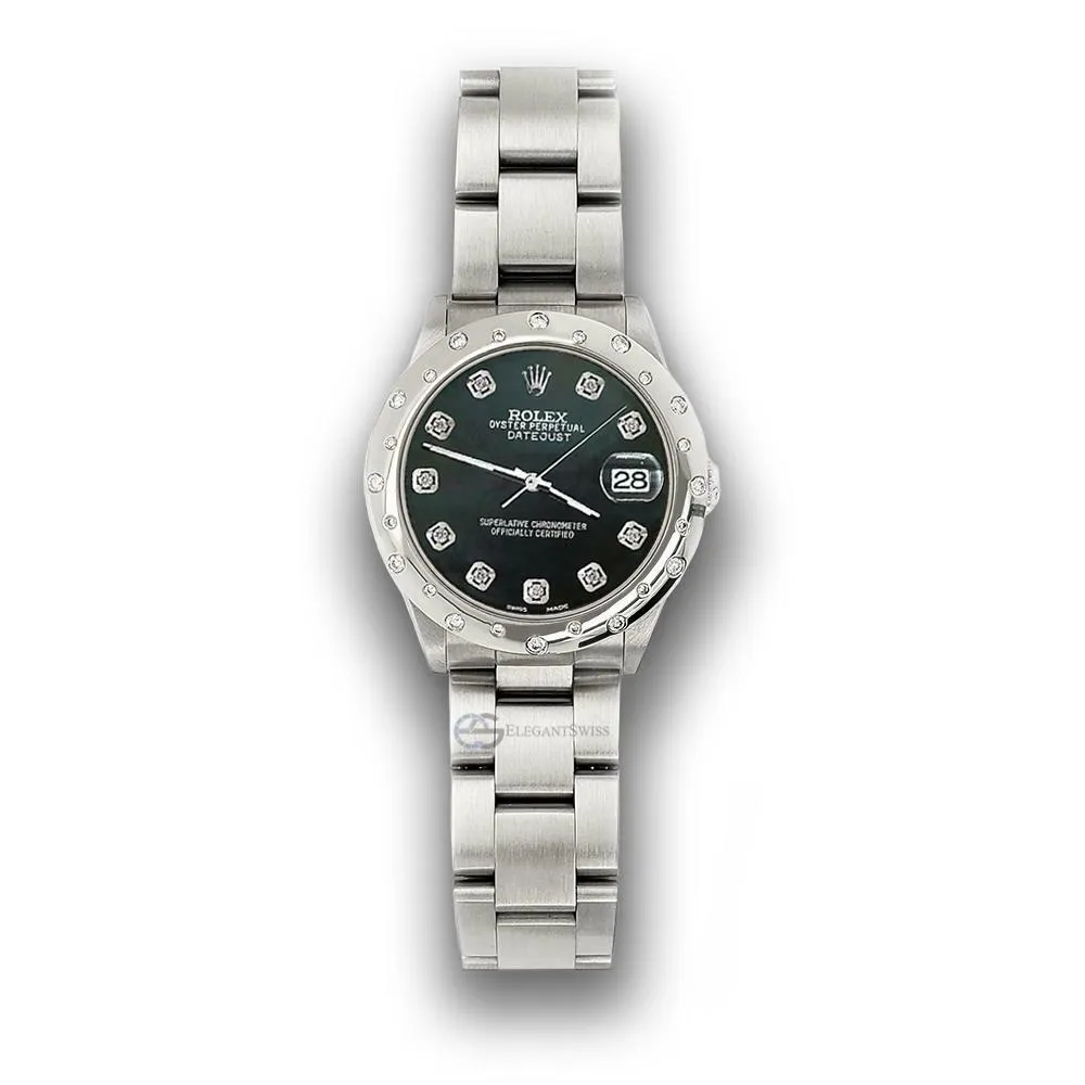 Rolex Datejust Midsize 31mm Domed 24 Diamonds Bezel/Black MOP Dial Watch 78240 TFJ-142508792