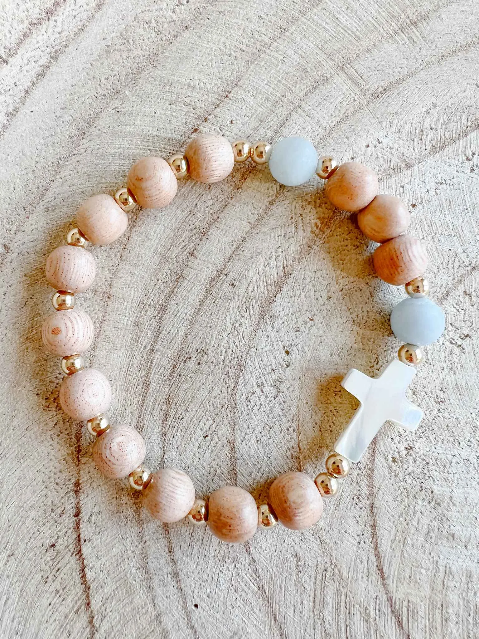 Rosary Bracelet with Mother of Pearl Cross