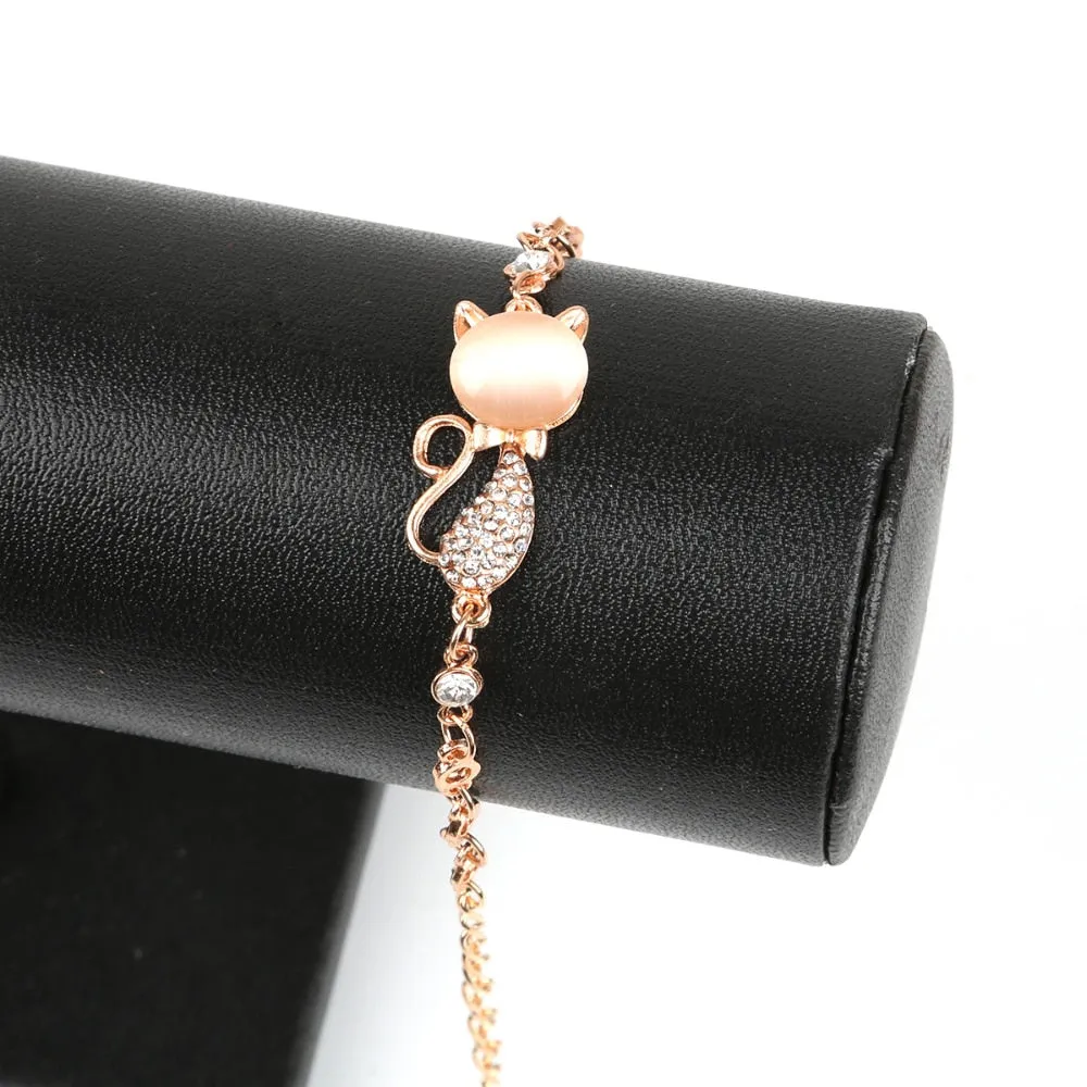 Rose Gold Alloy Lovely Cat Crystal Bracelets