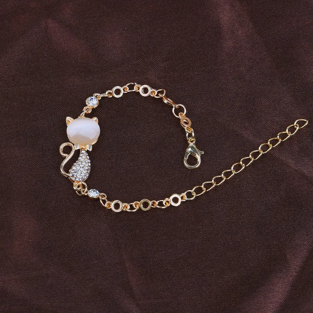 Rose Gold Alloy Lovely Cat Crystal Bracelets