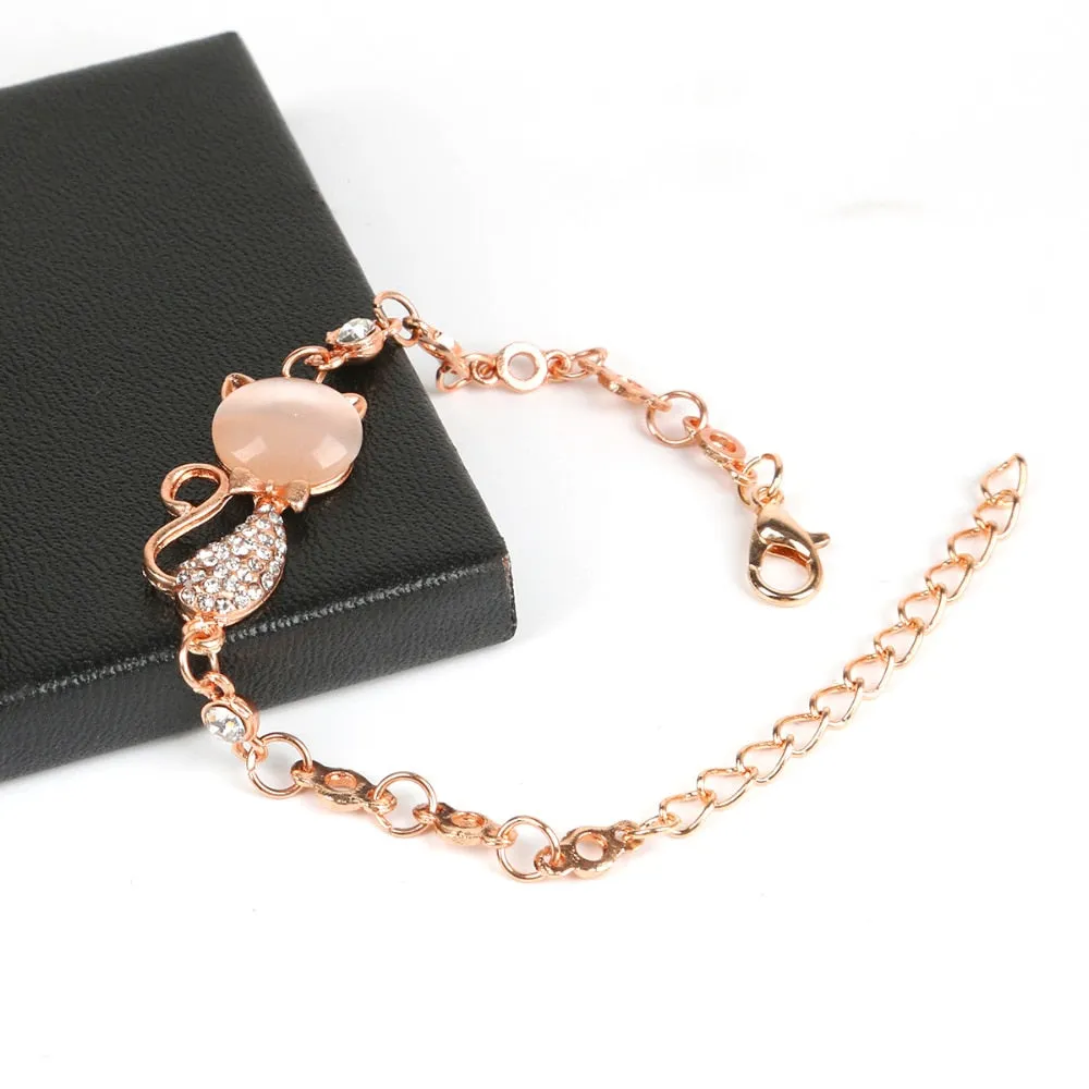 Rose Gold Alloy Lovely Cat Crystal Bracelets