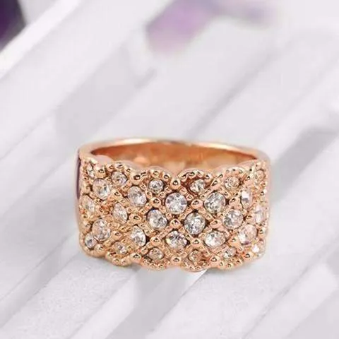 Rose Gold Lattice Motif CZ Dome Cocktail Ring