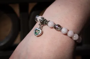 Rose Quartz and Pressed Glass Healing Bracelet with Cremation Ashes