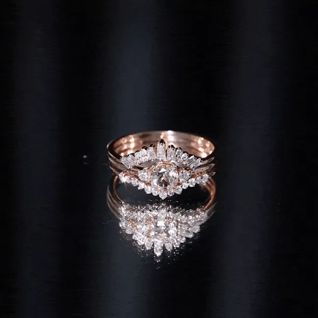 Round Morganite Designer Trio Wedding Ring Set with Diamond