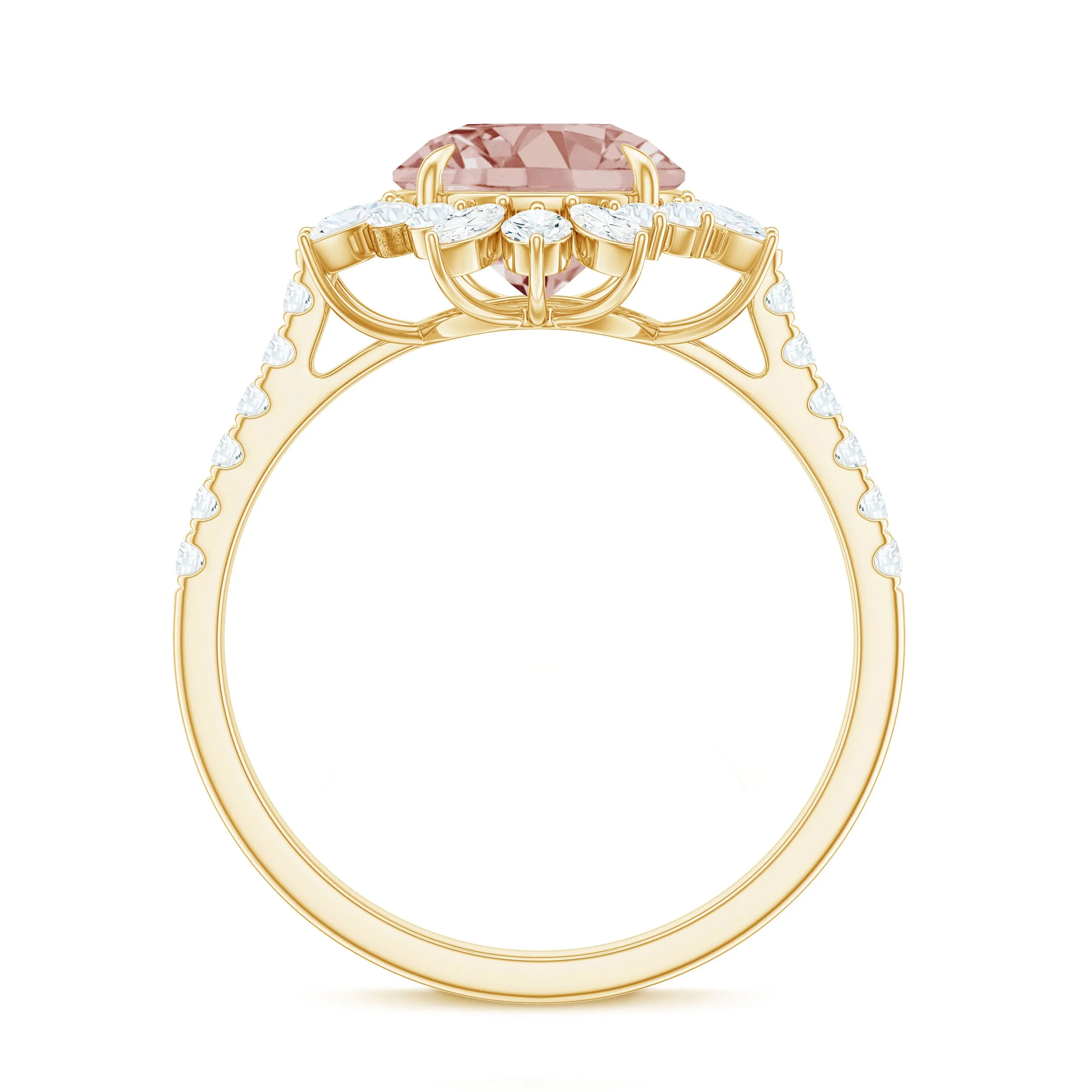 Round Morganite Statement Engagement Ring with Moissanite Floral Halo