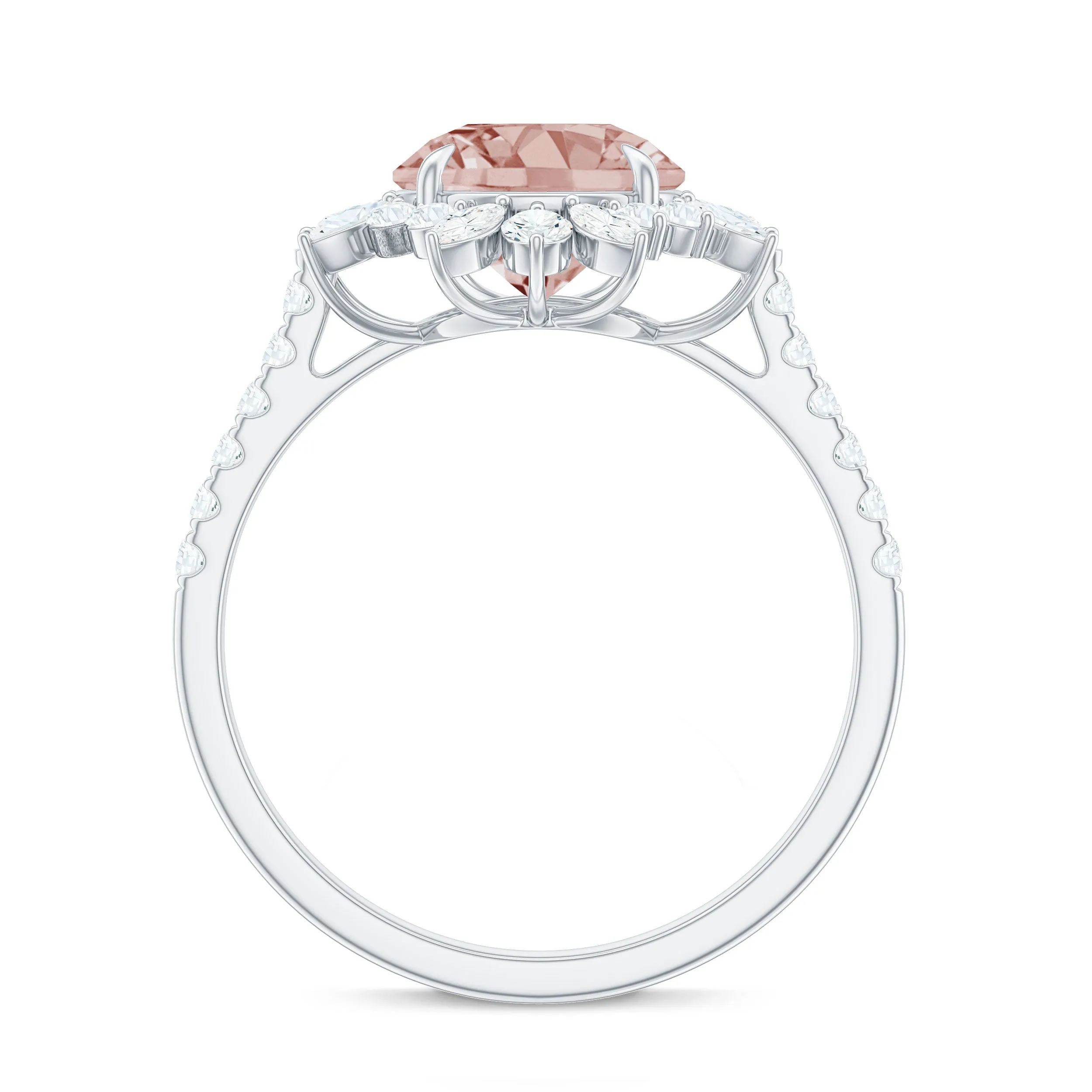 Round Morganite Statement Engagement Ring with Moissanite Floral Halo