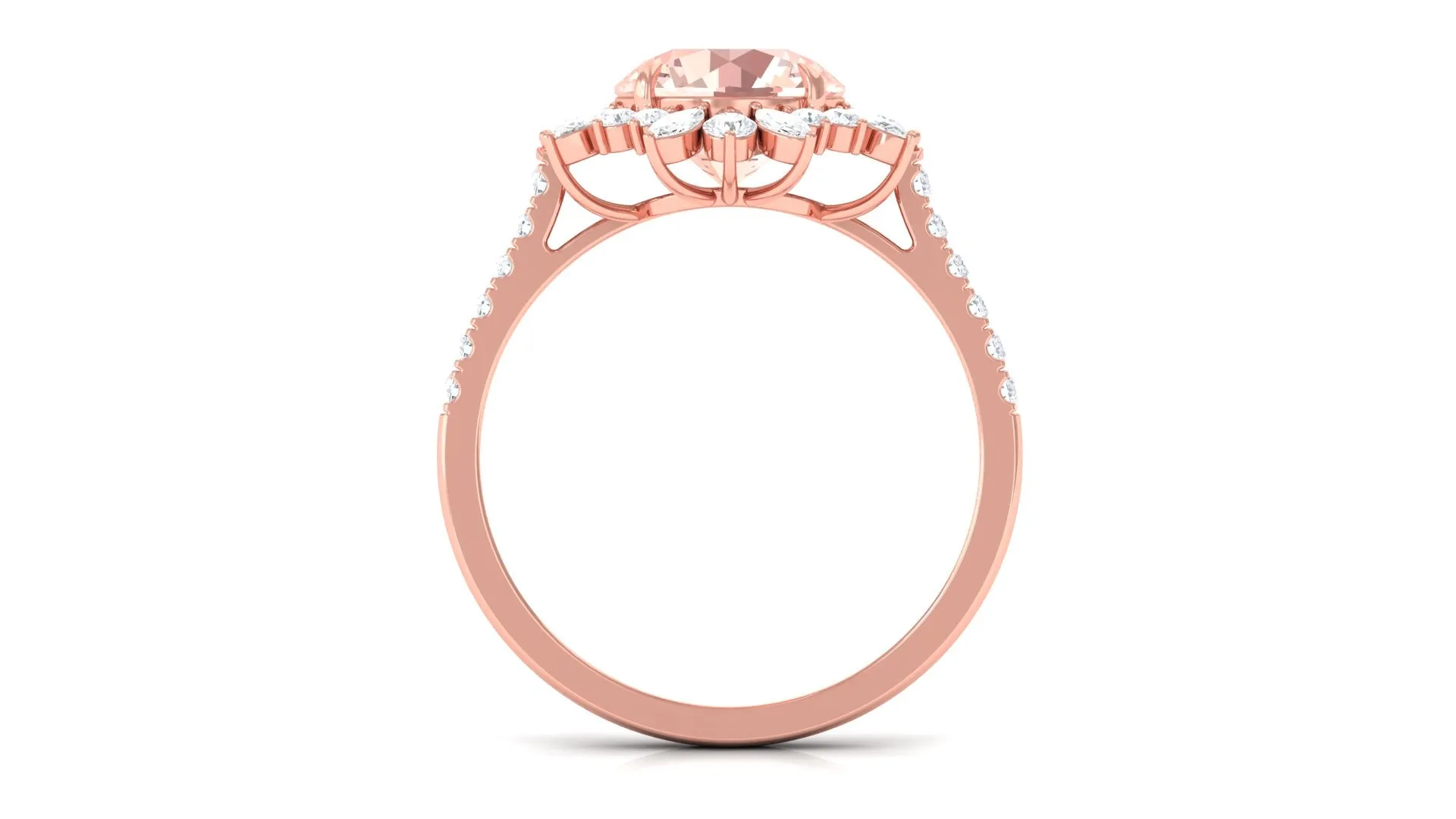 Round Morganite Statement Engagement Ring with Moissanite Floral Halo