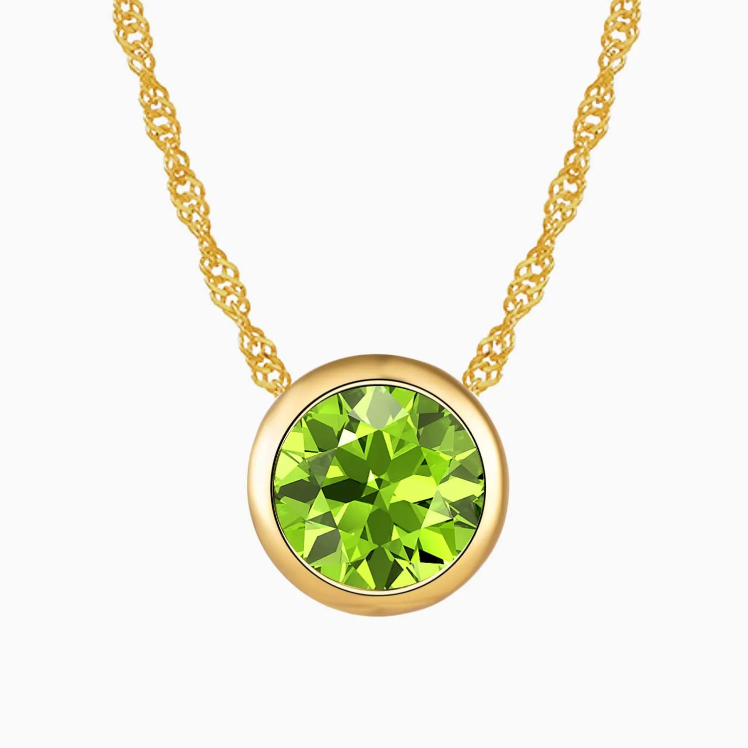 Round Peridot  Necklace Bezel Set 18 K Gold