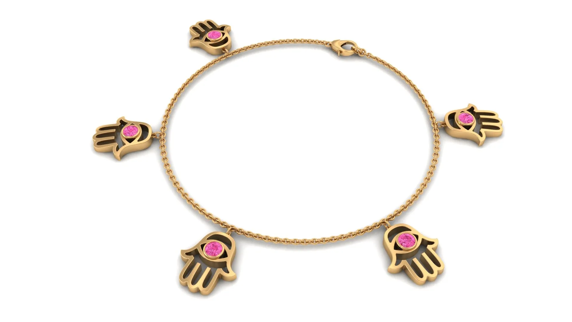 Round Pink Sapphire Hamsa Charm Bracelet