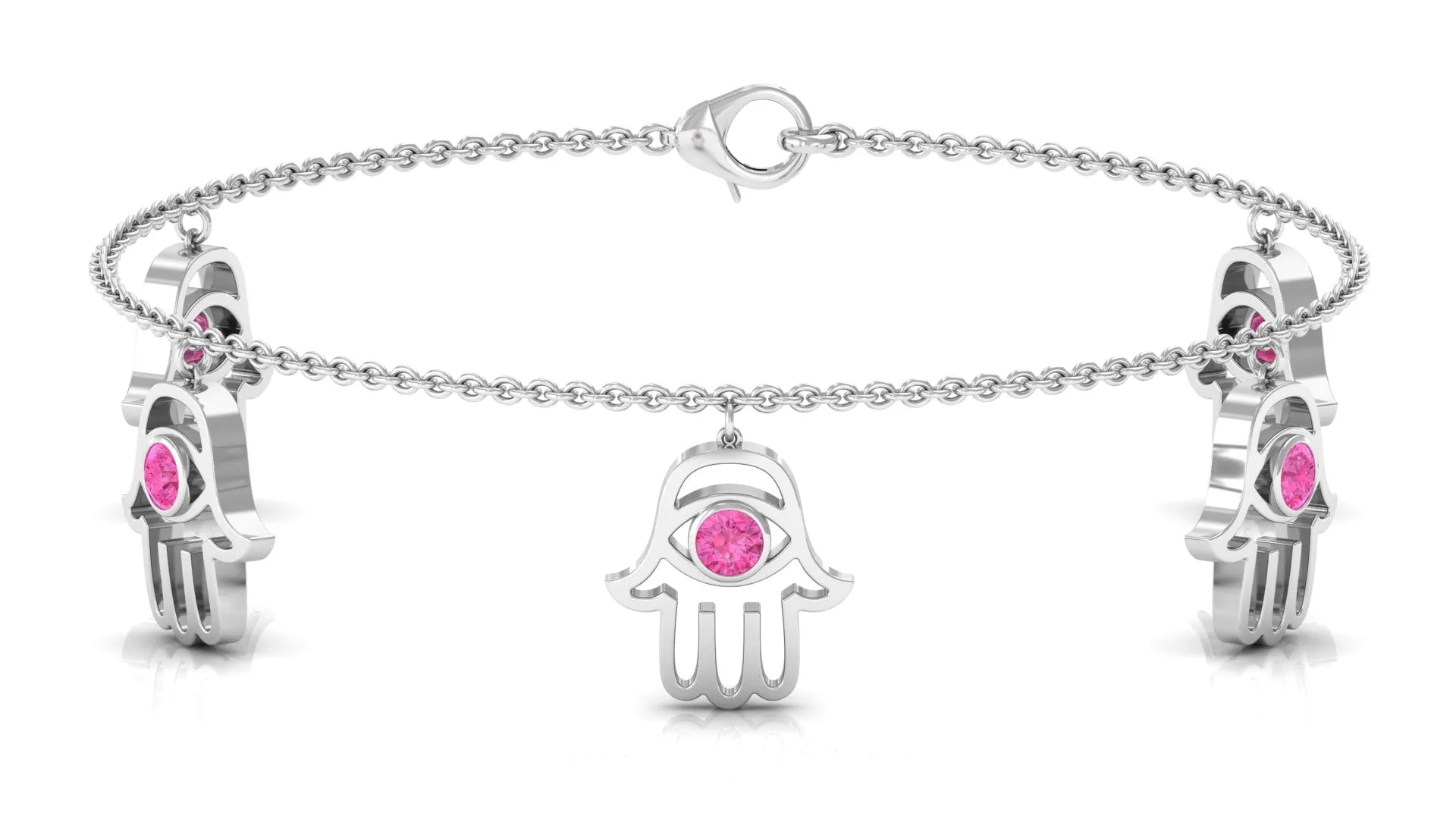 Round Pink Sapphire Hamsa Charm Bracelet