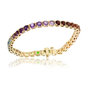 Round Rainbow Sapphire Tennis Bracelet