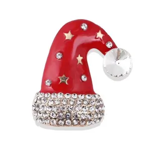 Santa Hat Diamante Rhinestone Christmas Brooch