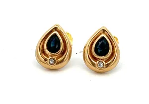 Sapphire & Diamond 9ct Yellow Gold Earrings