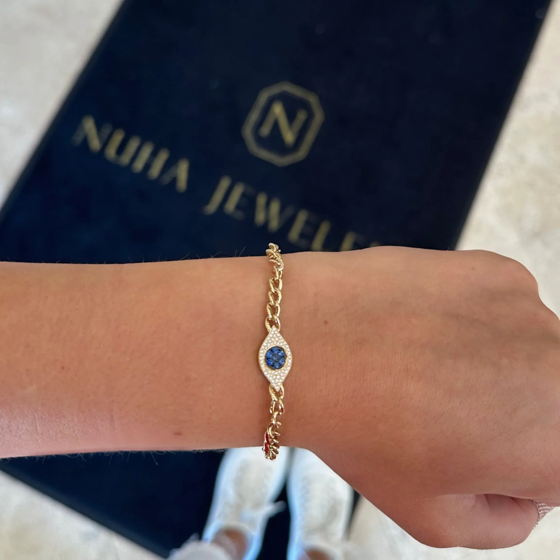 Sapphire & Diamond Evil Eye Curb Chain Bracelet