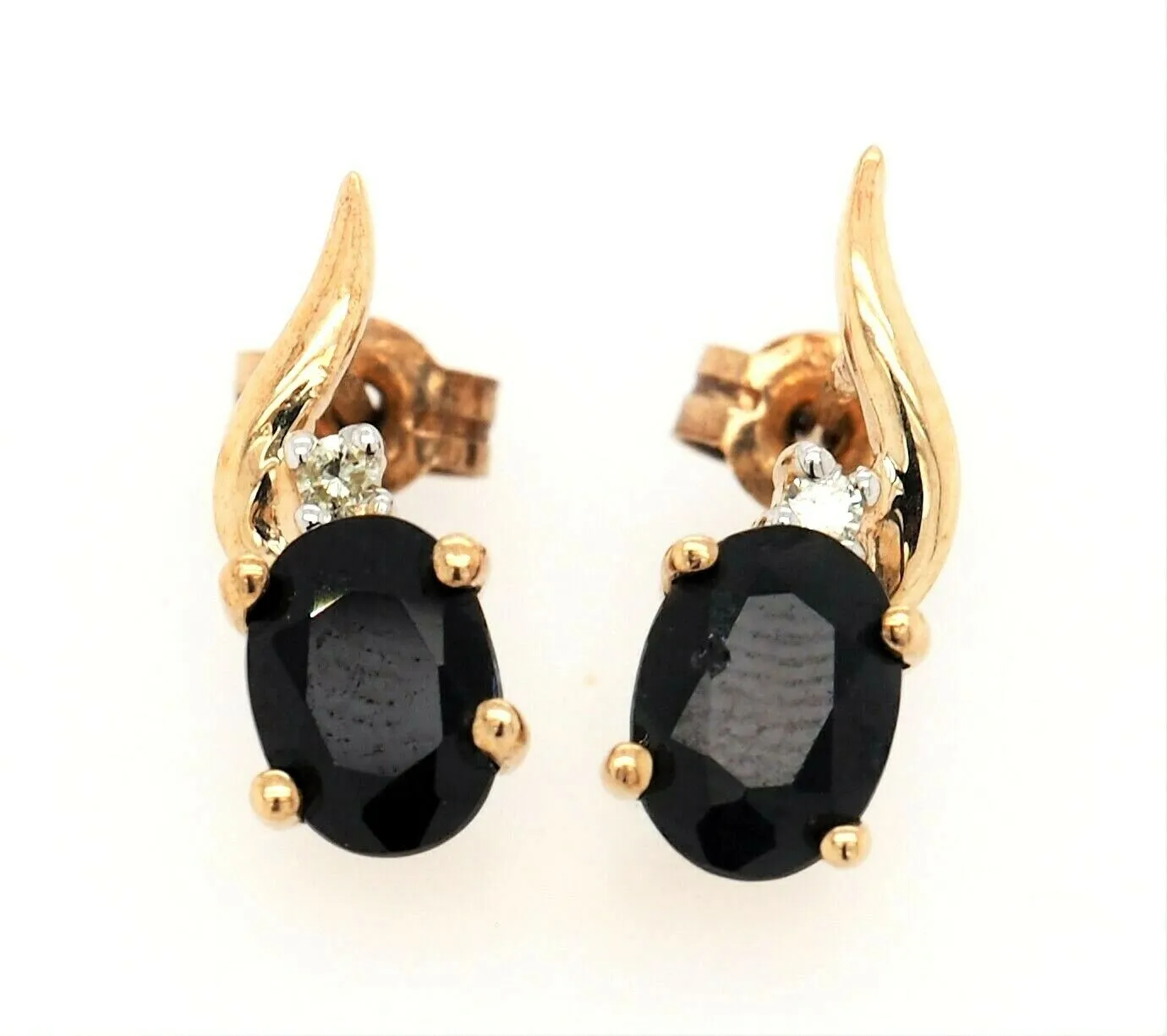 Sapphire & Diamond Stud Drop Earrings 9ct Yellow Gold Fine Jewellery Pierced Ear