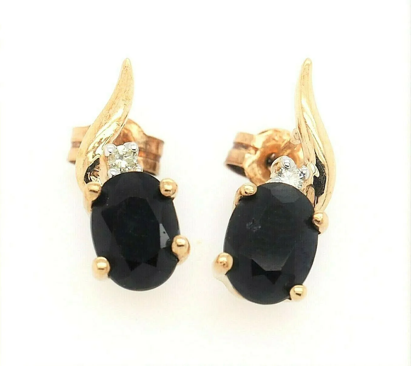 Sapphire & Diamond Stud Drop Earrings 9ct Yellow Gold Fine Jewellery Pierced Ear