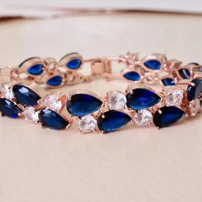 Sapphire Blue CZ Rose Gold Bracelet