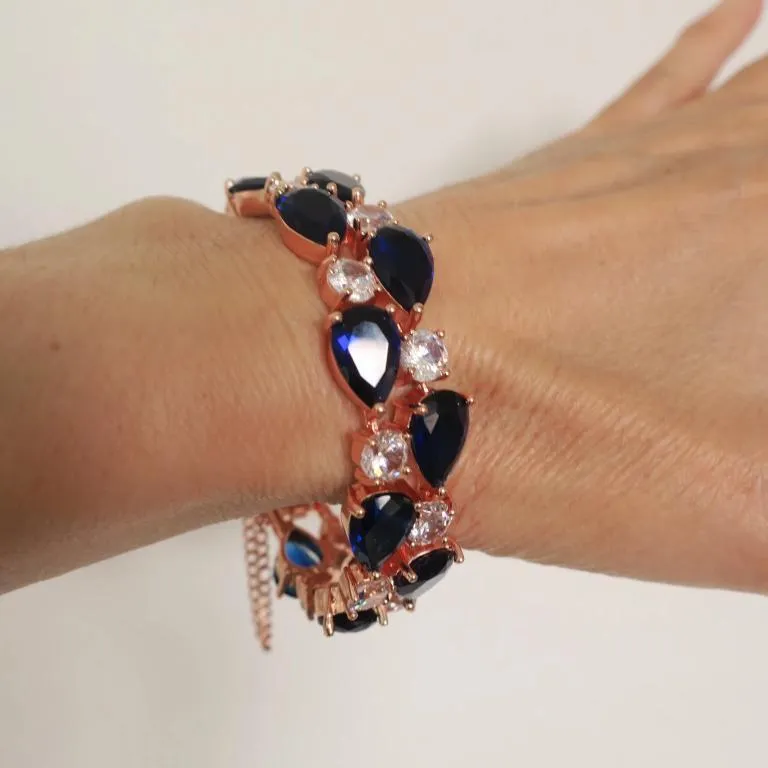 Sapphire Blue CZ Rose Gold Bracelet