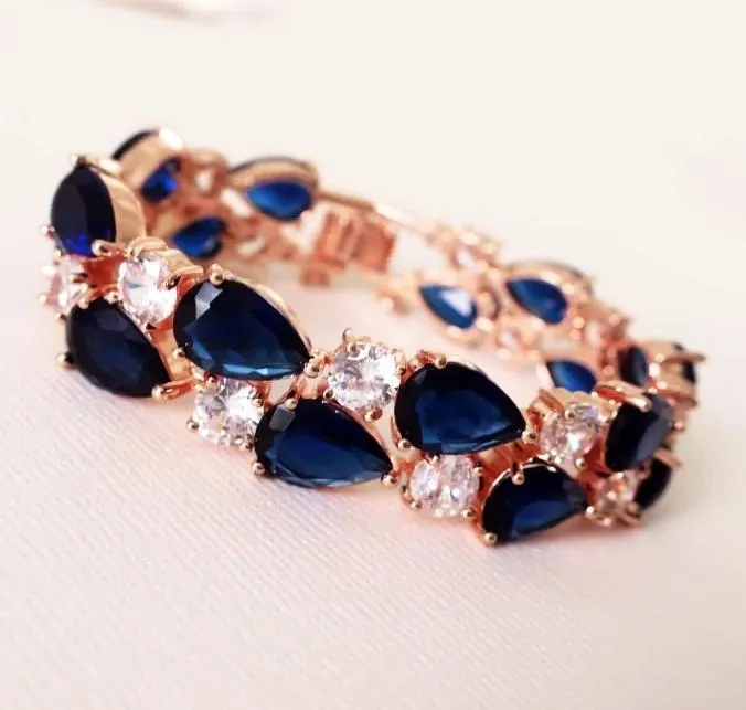 Sapphire Blue CZ Rose Gold Bracelet