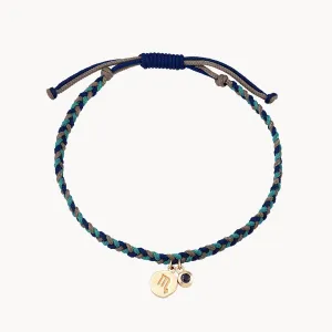 scorpio zodiac water element cord bracelet - 10k yellow gold, blue sapphire, cord