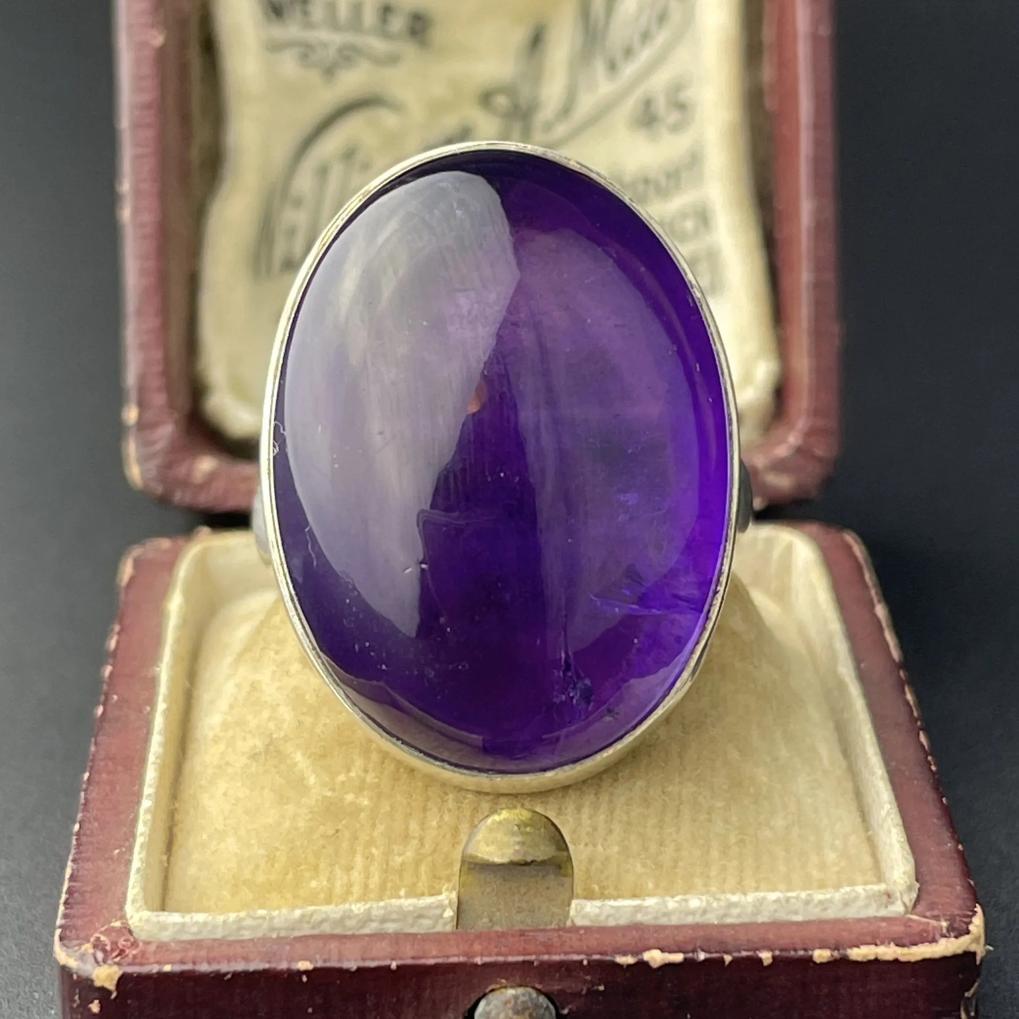 Silver 28.25 CTW Amethyst Cabochon Statement Cocktail Ring