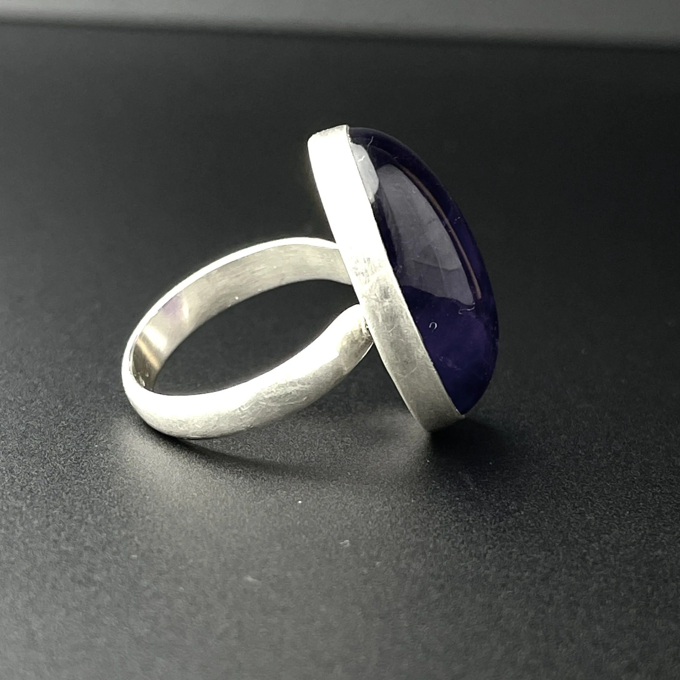 Silver 28.25 CTW Amethyst Cabochon Statement Cocktail Ring