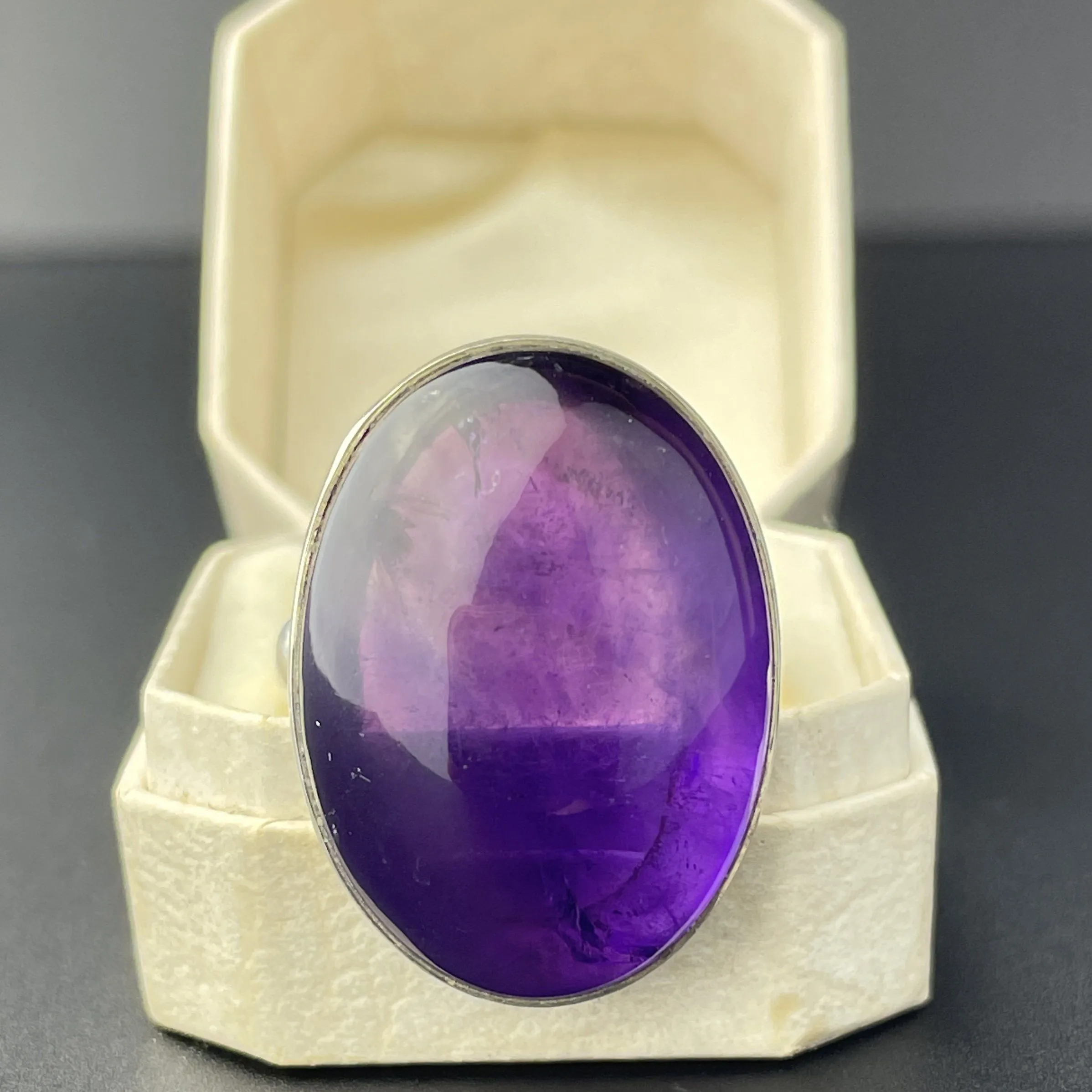 Silver 28.25 CTW Amethyst Cabochon Statement Cocktail Ring