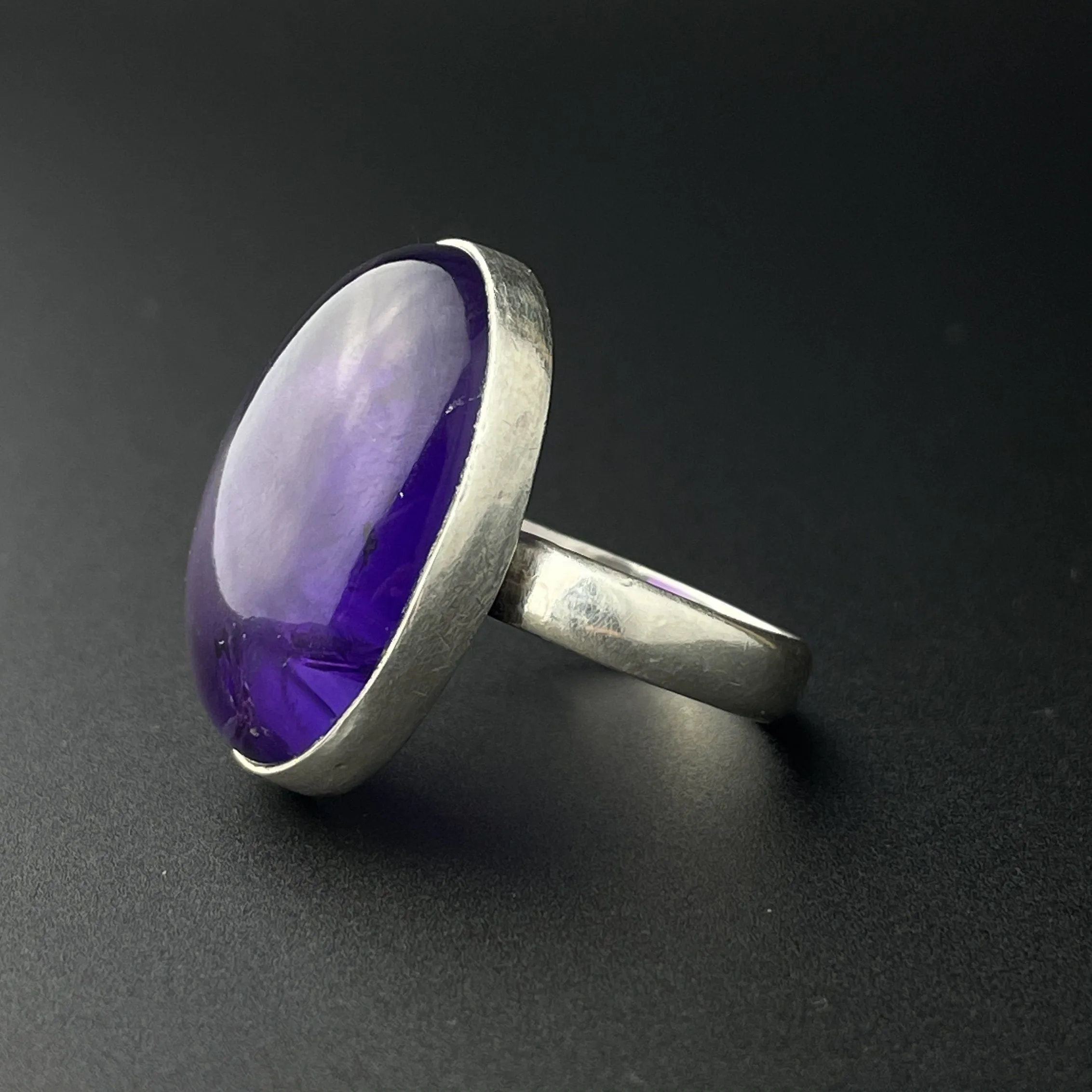 Silver 28.25 CTW Amethyst Cabochon Statement Cocktail Ring