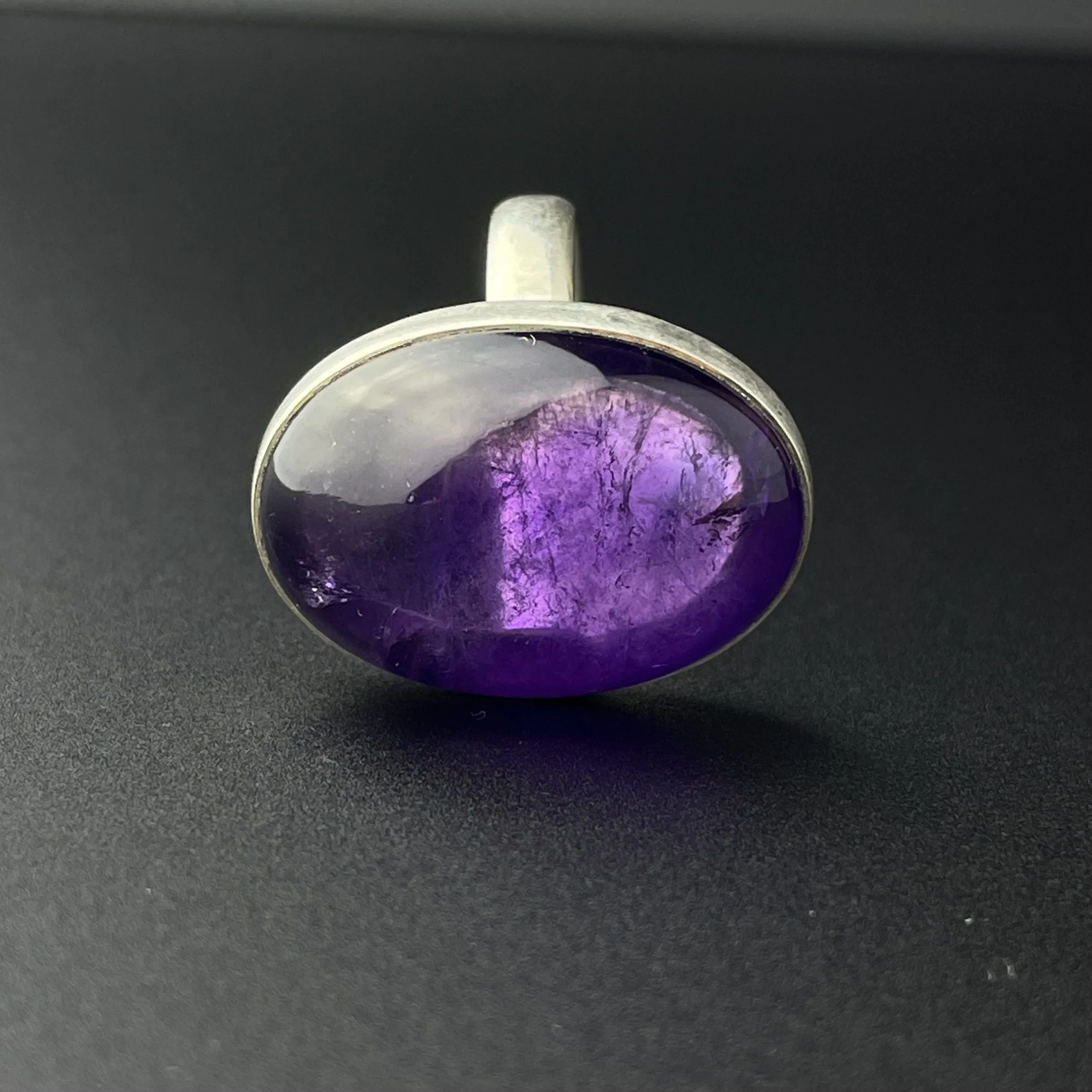 Silver 28.25 CTW Amethyst Cabochon Statement Cocktail Ring