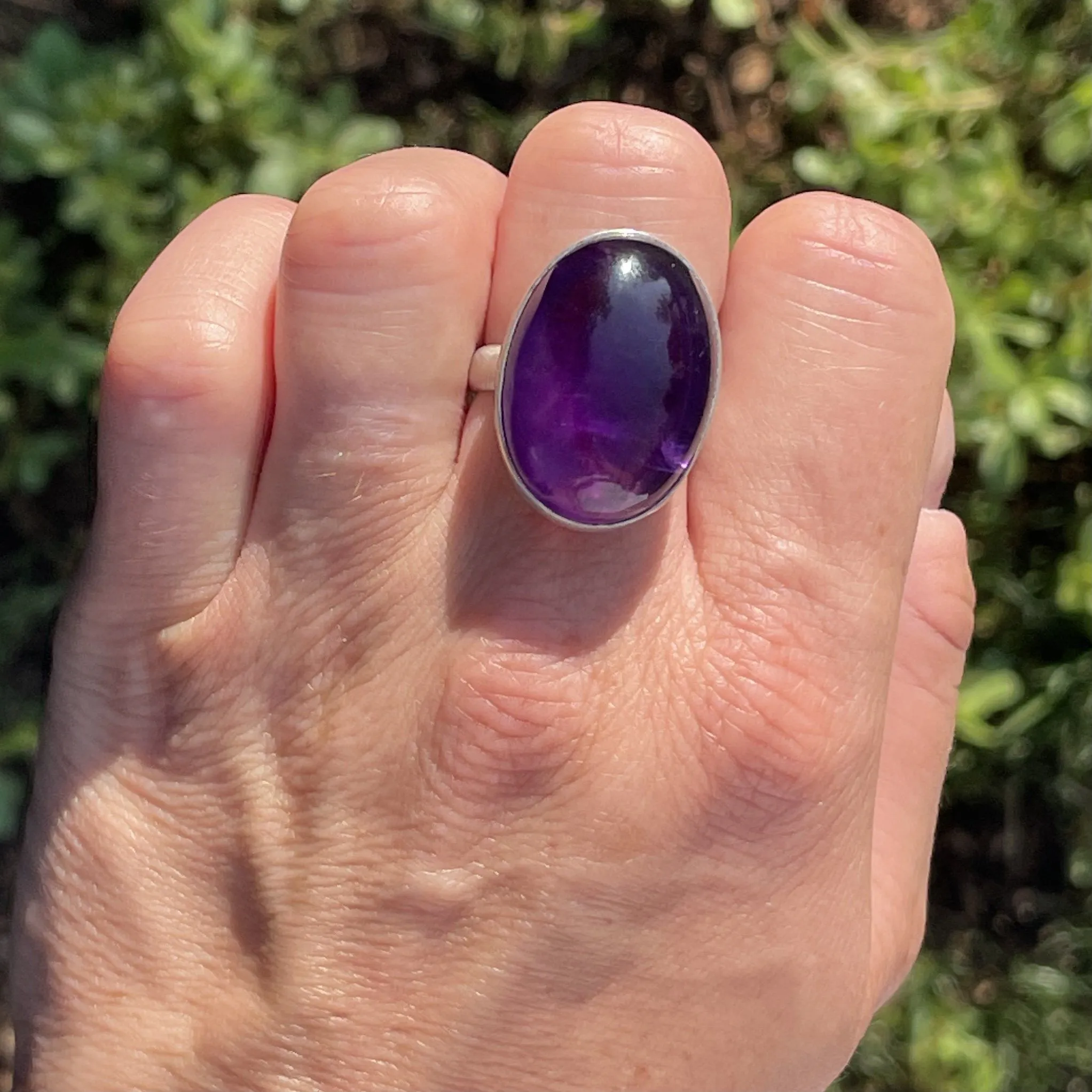 Silver 28.25 CTW Amethyst Cabochon Statement Cocktail Ring