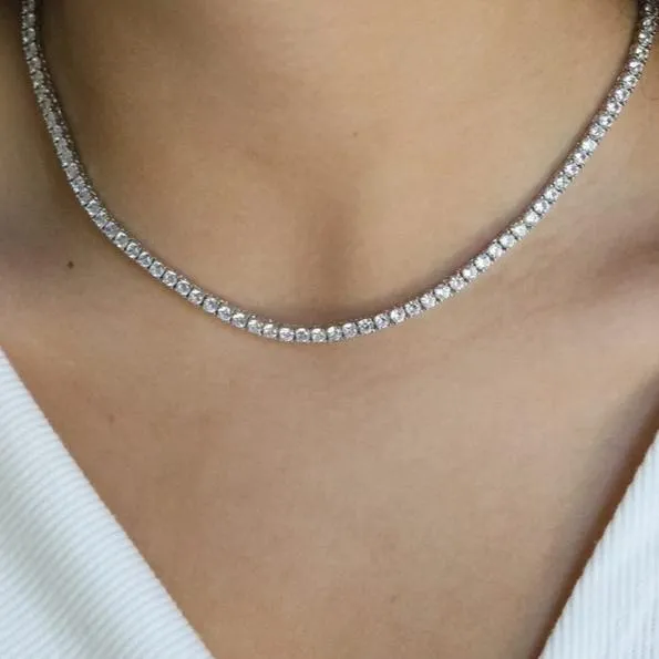 Silver Diamond Tennis Chain Necklace