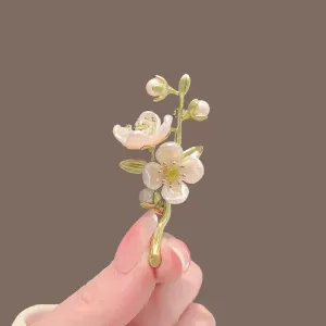 SISSLIA Artsy Green Jasmine Plant Flower Pearl Corsage Vintage Style Suit Pin Brooch for Women