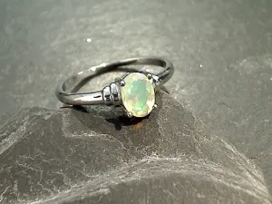 Size 6 Ethiopian Opal, Rhodium Plated Sterling Silver Ring