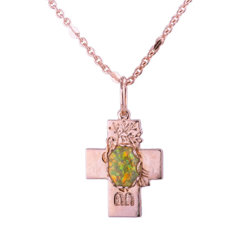 Small Cross Pendant in "Green Opal" - Rose Gold