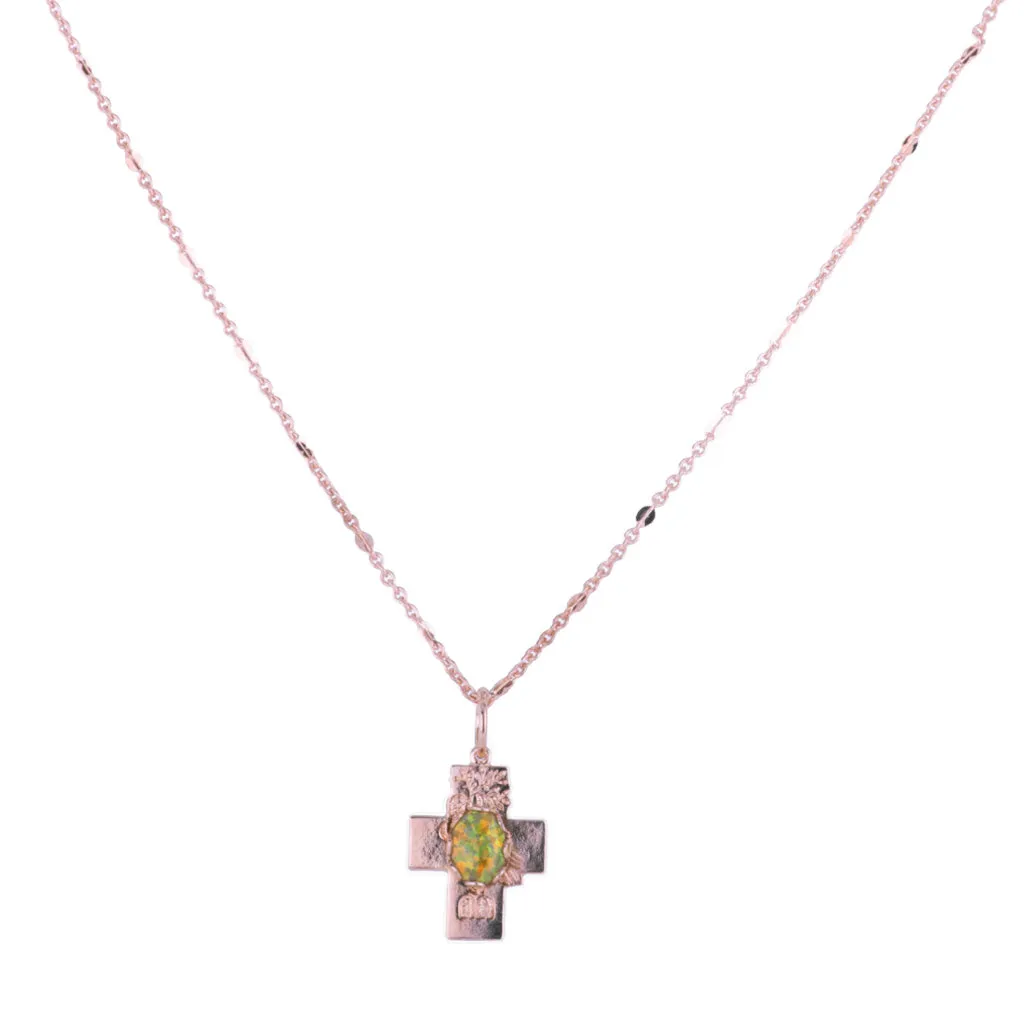 Small Cross Pendant in "Green Opal" - Rose Gold