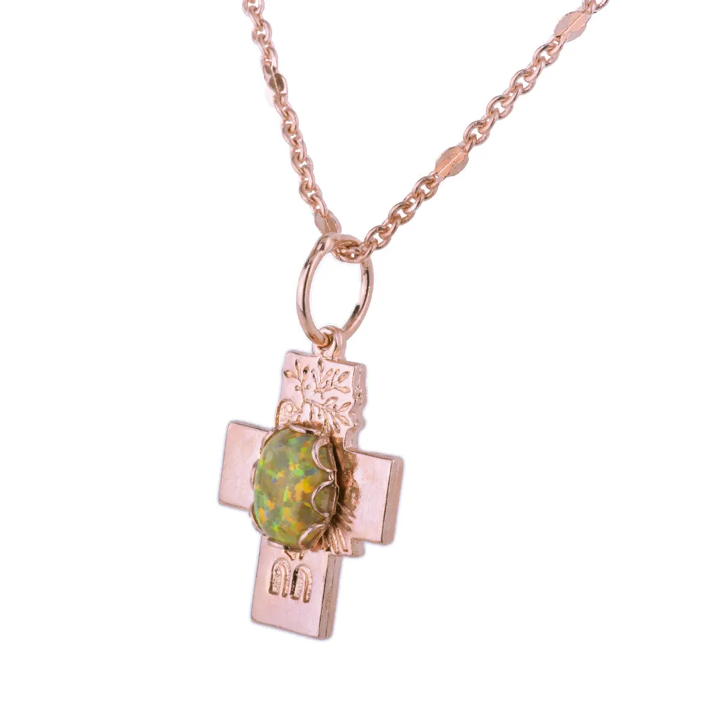 Small Cross Pendant in "Green Opal" - Rose Gold