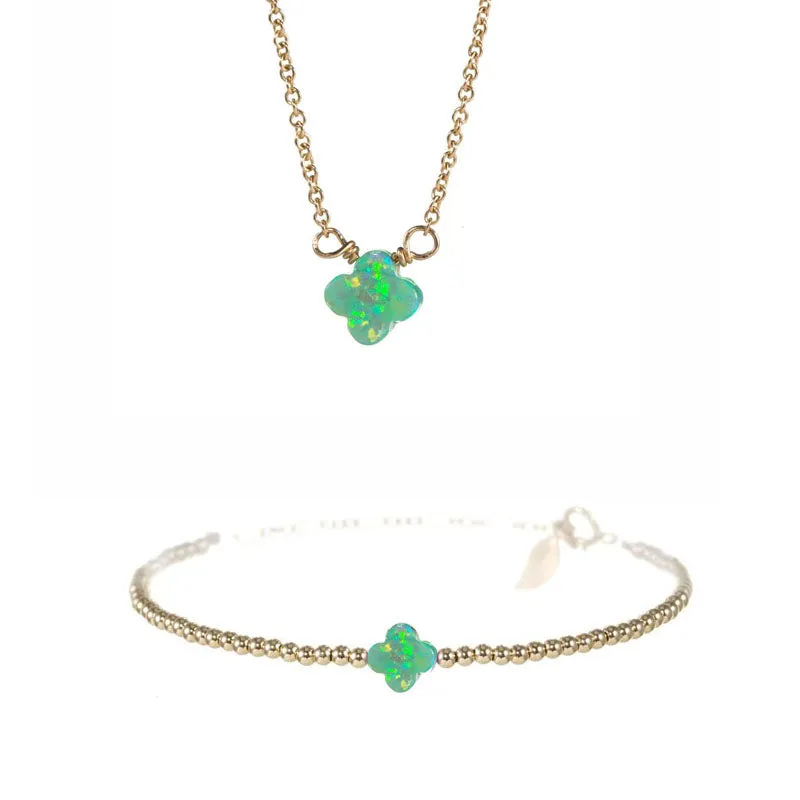 SMALL GOOD LUCK CLOVER NECKLACE & BRACELET SET